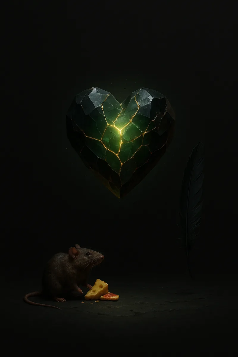 Digital conceptual art, cracked stone heart with inner light
