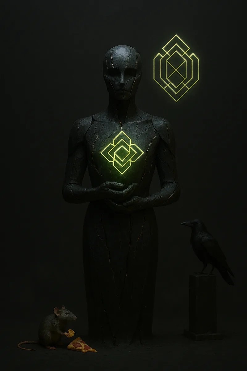 Digital conceptual art, dark figure with glowing rune symbols