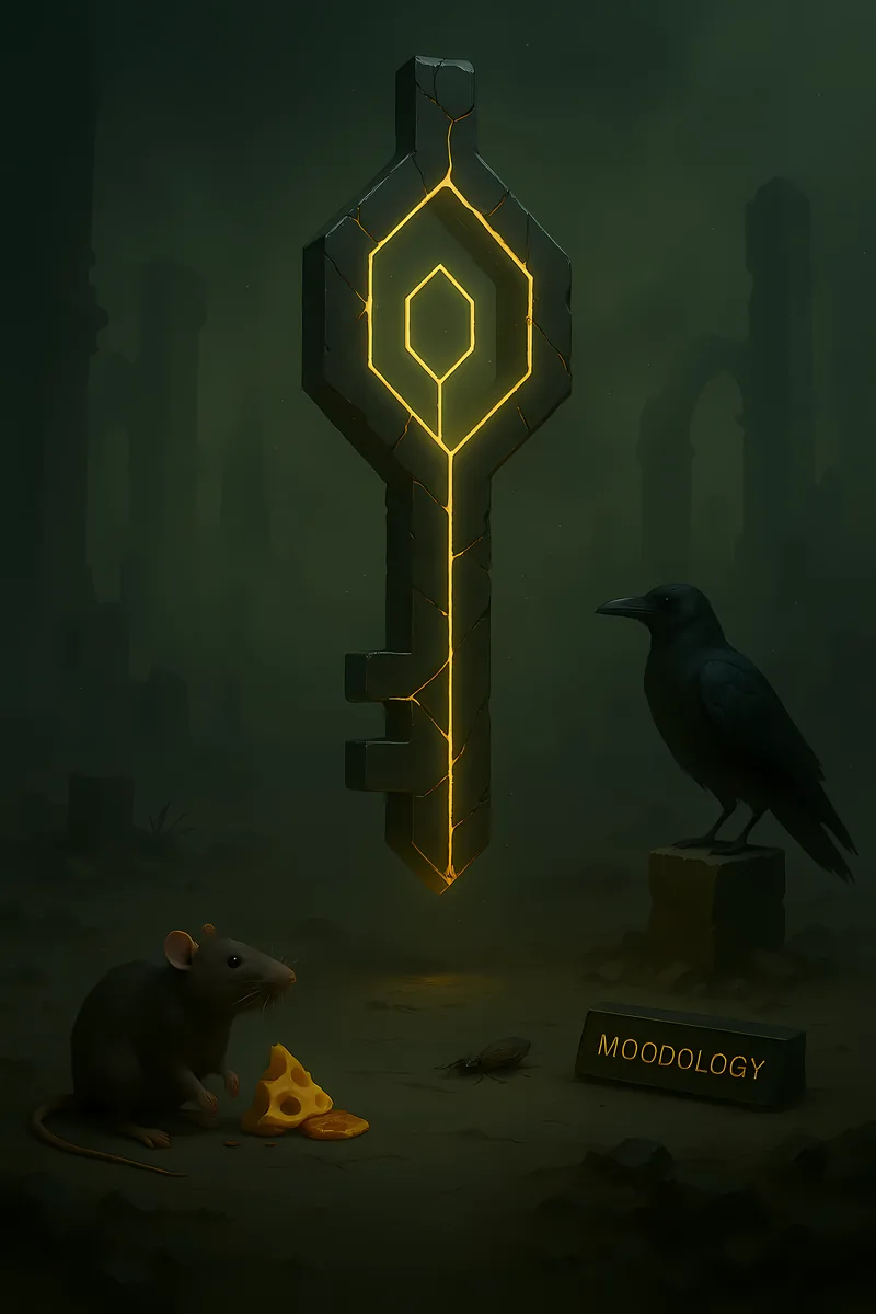 Digital conceptual art, glowing golden key, Moodology series
