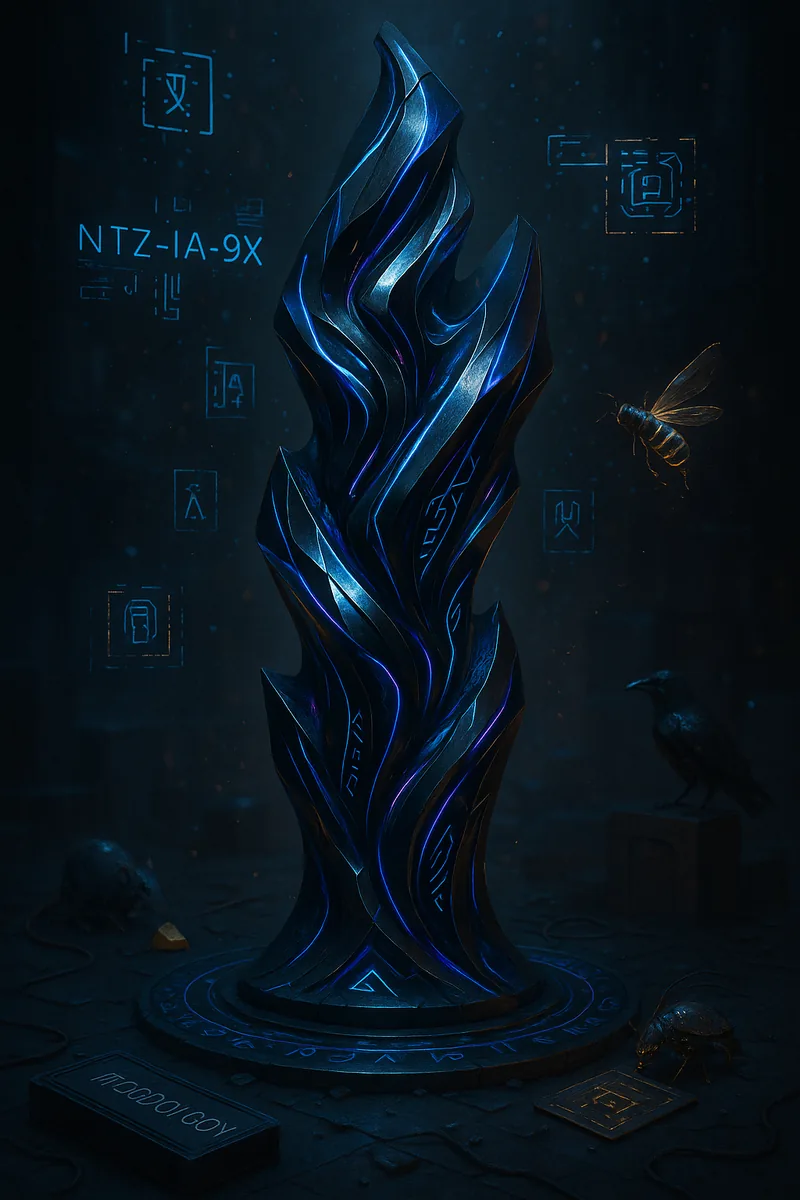 Digital conceptual art, futuristic flame sculpture NTZ-IA-9X