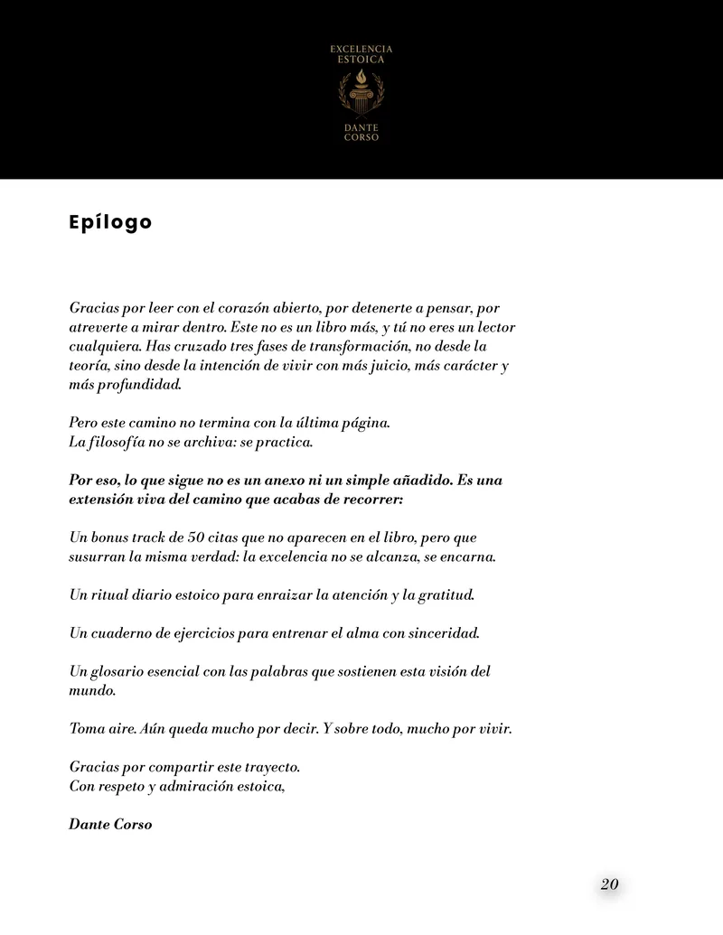 Interior page layout, Epílogo from Excelencia Estoica