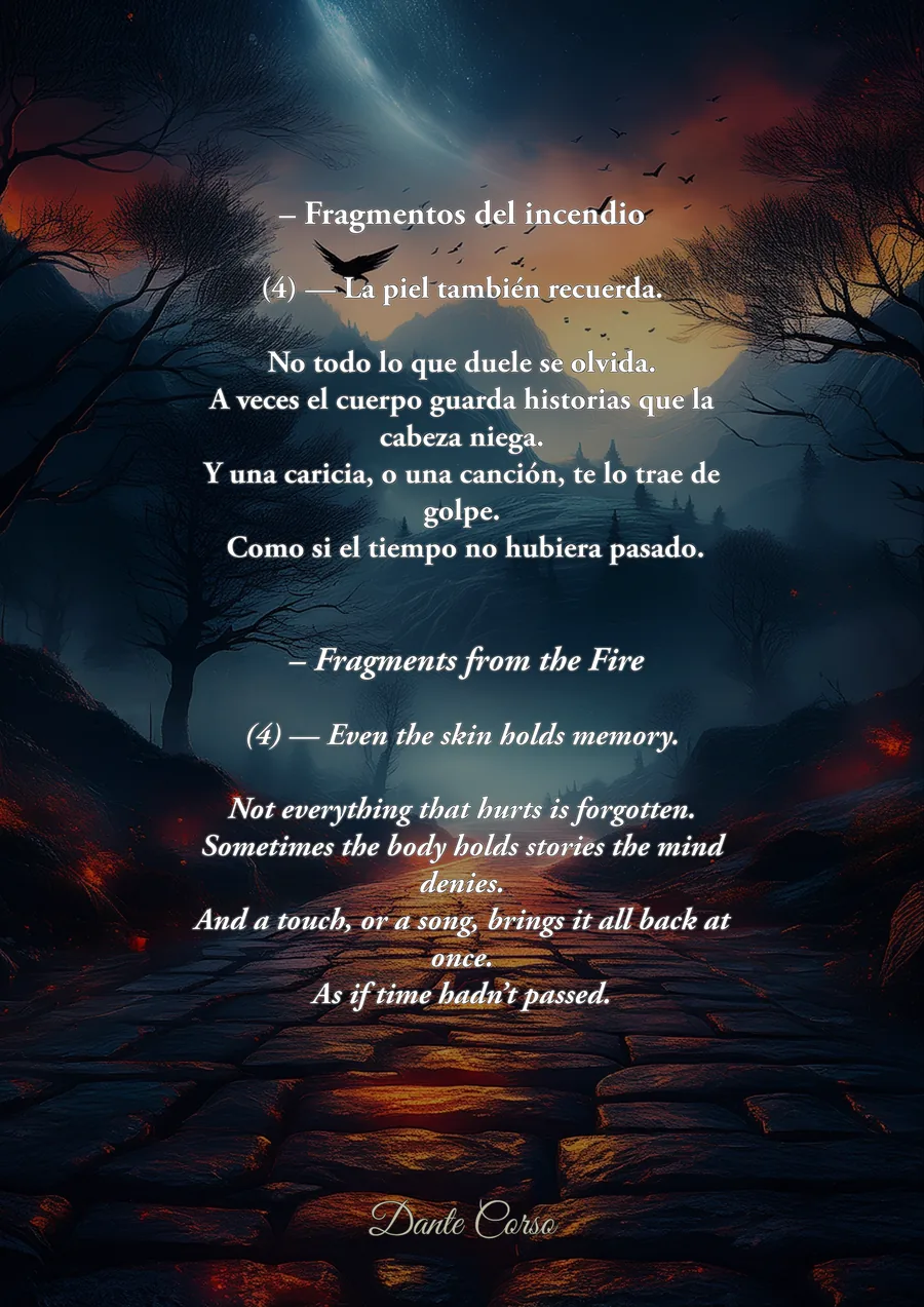 Bilingual interior page layout, Fragmentos del incendio