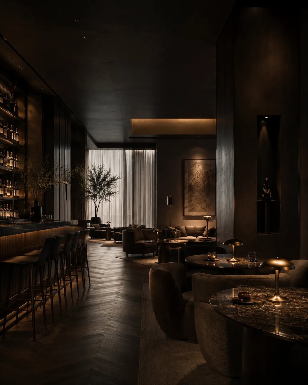 Elegant bar lounge interior, AI-generated
