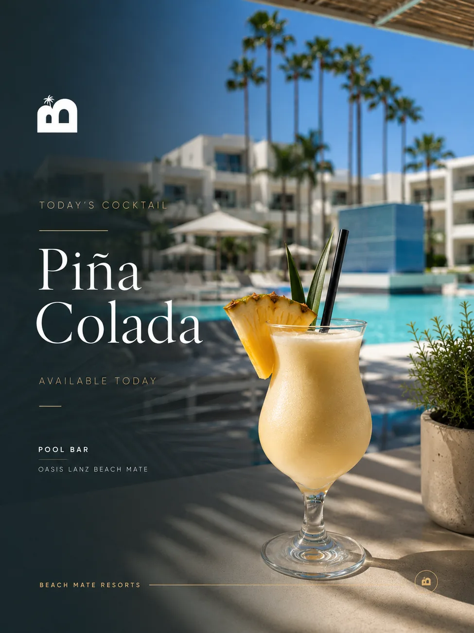 AI-generated cocktail photography for a pool bar
