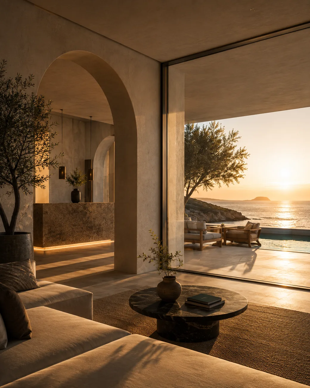 AI-generated hospitality interior, villa with sea view
