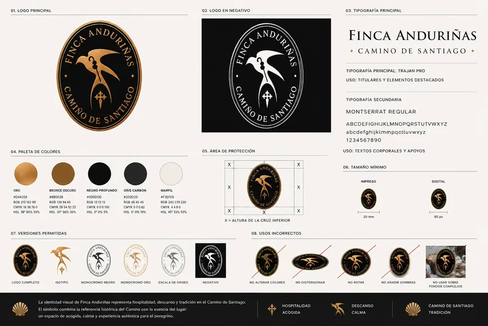 Visual identity manual, Finca Anduriñas — logo, palette and typography