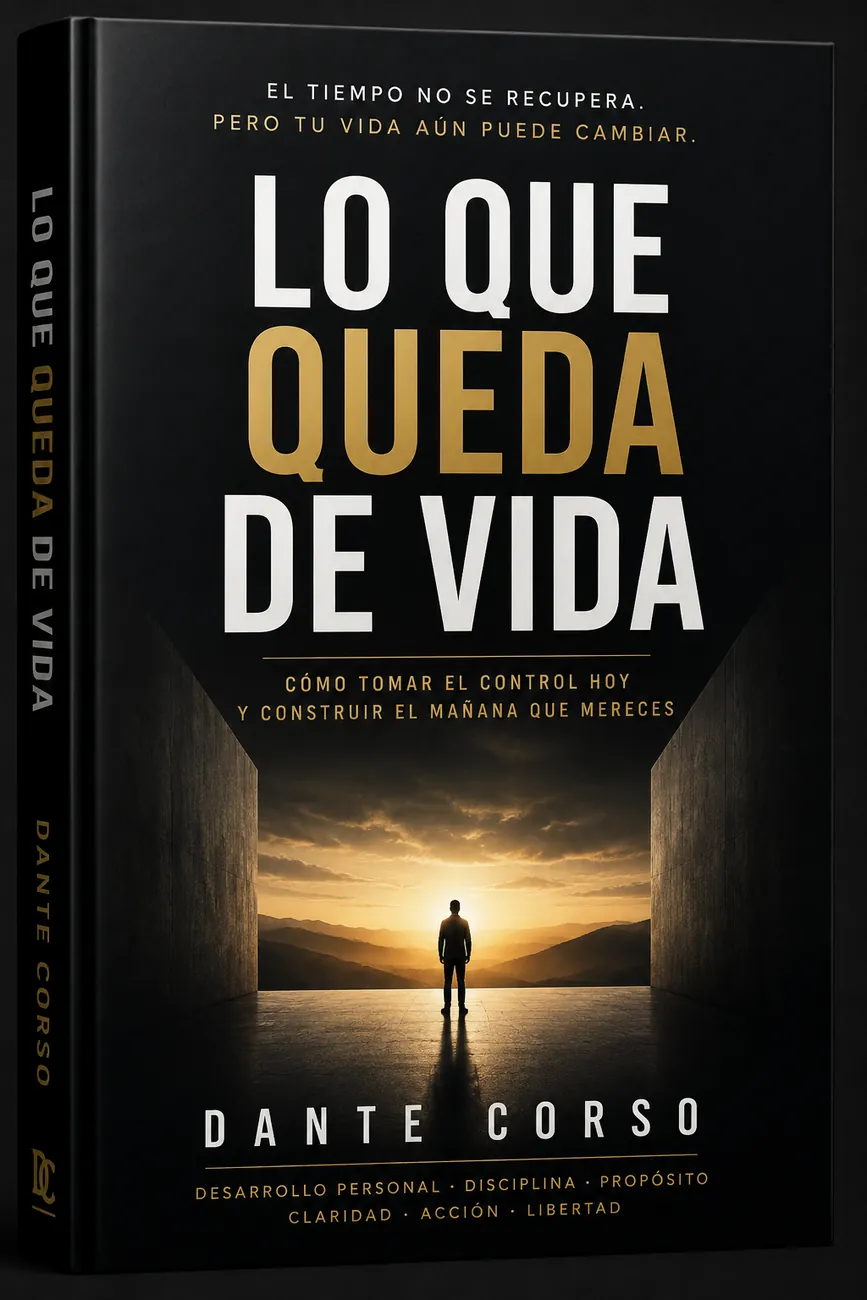 Book cover design for Lo que queda de vida, Dante Corso — personal development