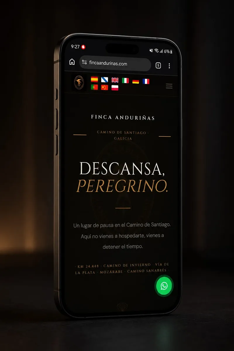 Mobile website mockup, Finca Andurinas, Camino de Santiago